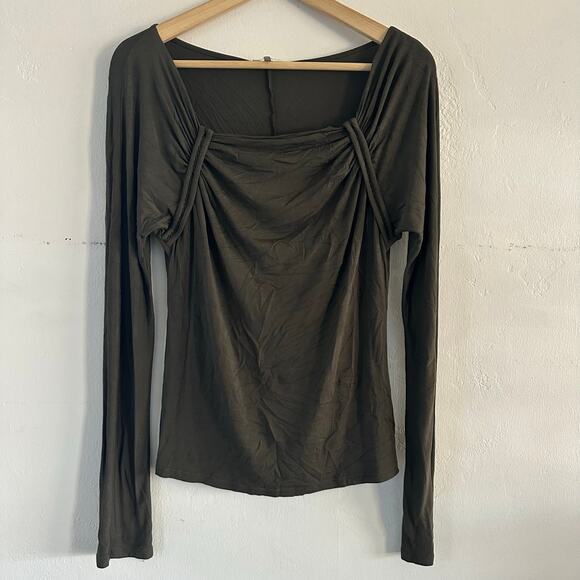 Max Mara Olive Green Square Neck Long Sleeve Top Viscose Italy Women Size Medium - Picture 1 of 7